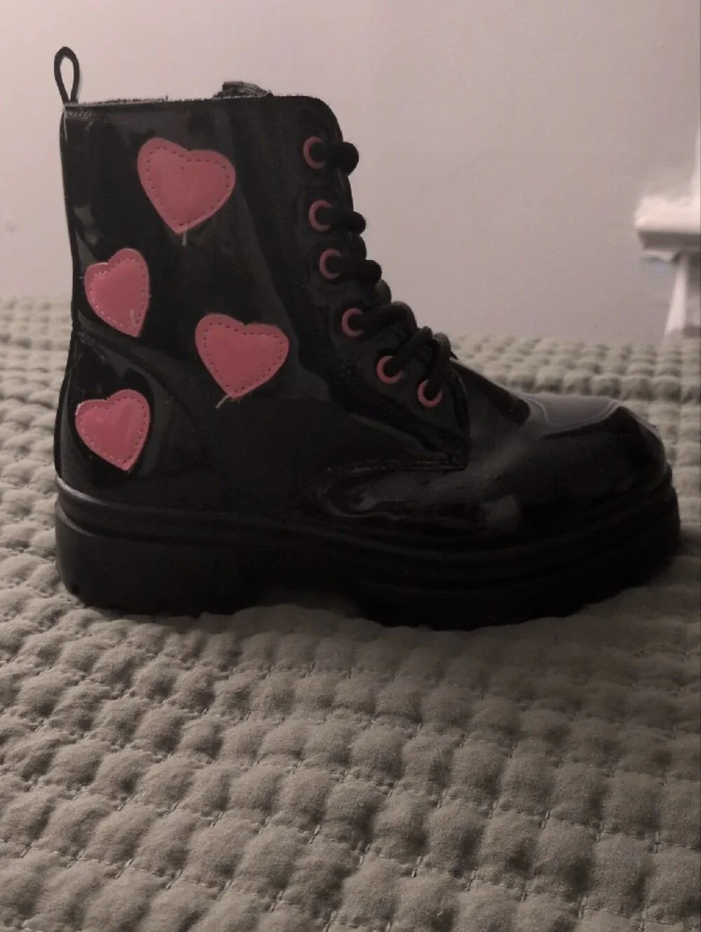 Girls Black Patent Lace-Up Boots Size 1 - Brand:StarStarmerx